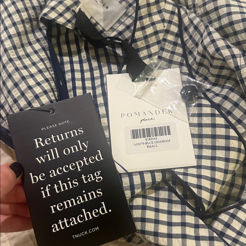 NWT Pomander Place Navy Windowpane Seersucker Indy Dress - Picture 7 of 7